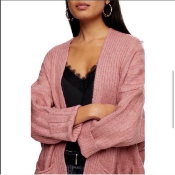 NEW TOPSHOP Mauve Cardigan Open Front slouchy NWT - Picture 3 of 6